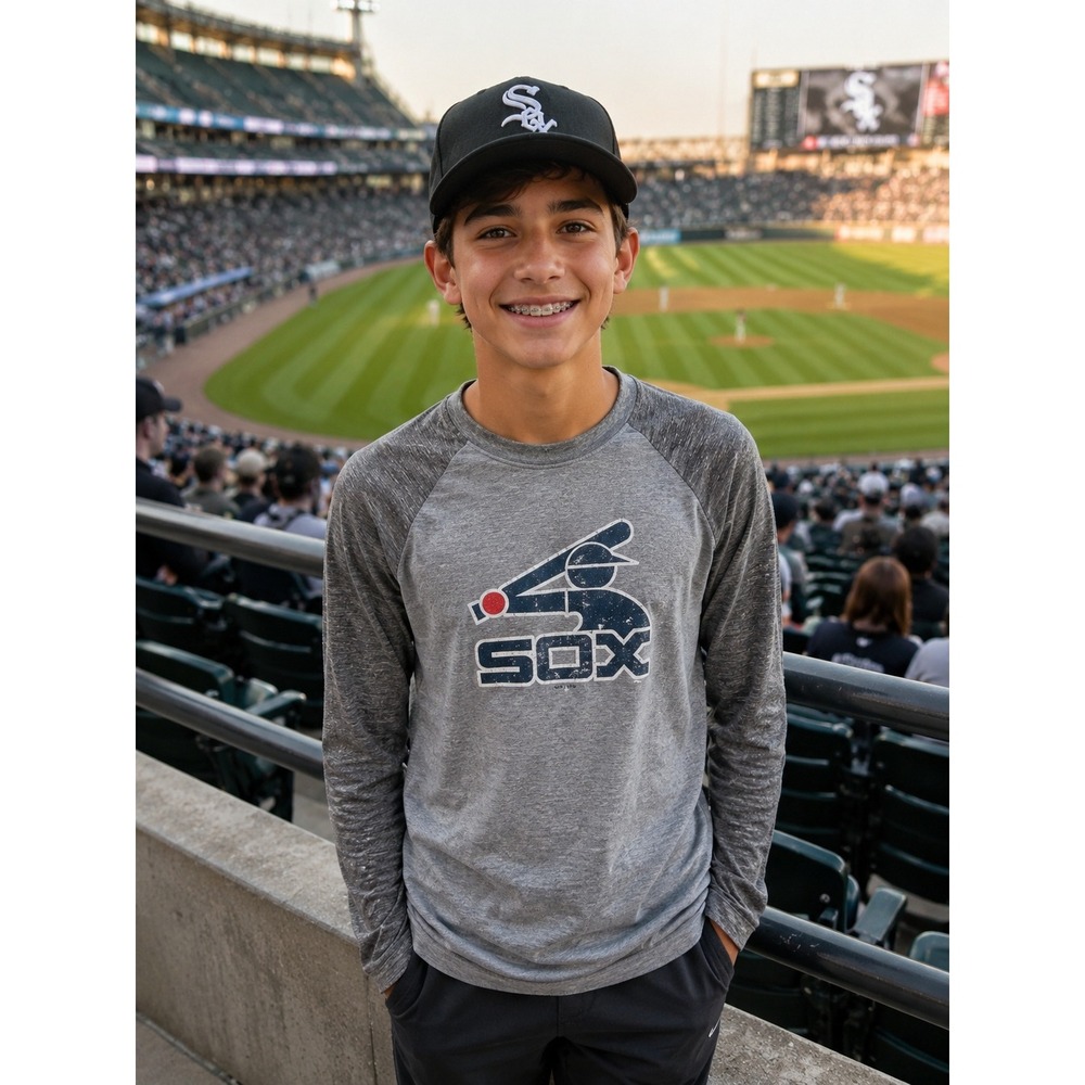 Chicago White Sox Youth Large 14/16 Long Sleeve Raglan Shirt Gray MLB NWT